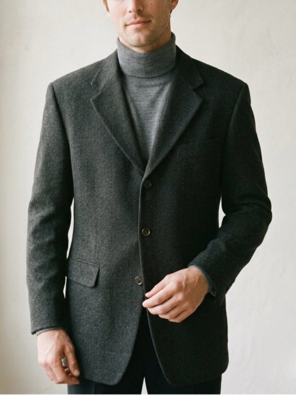 Canali Wool Cotton Three Button Blazer Size 42R Grey Green Made In Italy